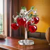 (Vem com um tapete) Ornamento de Árvore de Maçã de Cristal Vermelho Decoração de Sala de Estar Ornamento Artesanato Cristal Artificial Estilo Chinês