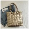 Bolso de Mano Simple de Gran Capacidad para Mujer, Bolso de Hombro de Algodón Espacial, Nuevo Bolso Tote Popular 2025