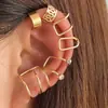 Set de cinco piezas de clip simple y creativo para hueso de la oreja sin perforación transfronterizo, con diseño de hoja dorada calada y aretes de clip en forma de C