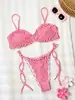 AliExpress Amazon Europeo y Americano Conjunto de Bikini de Dos Piezas Rayado con Cordón de Cintura Alta Traje de Baño para Mujer G721W