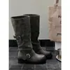 Botas de Cuero Suave de Caña Ancha de Estilo Coreano para Mujer, Suela Gruesa, Doble Uso Alto-Corto, Botas Largas Apiladas, Botas de Montura para Mujer, Novedad Otoño/Invierno 2026