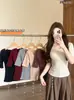 363 # Camiseta redonda de moda con lunares para principios de otoño, versátil para primavera y verano, manga corta estilo coreano, corte ajustado y top favorecedor