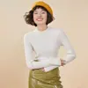 25 Outono e Inverno Primeira Linha Gola Alta Meia Gola Suéter de Caxemira Feminino Macio Waxy Sem Costura Suéter de Caxemira Cor Pura Camiseta de Malha para Usar por Baixo