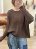Nuevo Suéter Pulóver Elegante de Punto Holgado con Cuello Redondo y Diseño Hueco, Color Sólido, Manga Larga para Mujer, Otoño/Invierno 2026