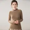 Suéter de Caxemira Novo de Outono com Gola Meia-Alta Feminino com Gola de Babado Camada Interna Lã Renda Borda de Cogumelo Malha Base