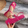 Sandalias Planas de Tira Fina con Tacón Bajo Estilo Coreano Nuevas de Verano 2026, Cómodas y Versátiles, Elegantes Sandalias de Gamuza para Mujer con Una Sola Tira