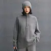 Suave y acogedor suéter de cachemira 2026 otoño/invierno nuevo para mujer, ajuste holgado, con media cremallera, cuello retorcido, suéter de punto base