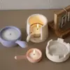 Portavelas de Resina Cemento Yeso Mango Portavelas Sartén Bandeja para Velas Adorno Espejo Molde de Silicona para Bricolaje