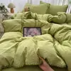 Juego de cuatro piezas de gasa gofrada, funda nórdica simple de color liso, sábana individual, bordado de conchas, juego de tres piezas para dormitorio de estudiantes para verano