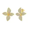 Juego de Collar de Trébol de Cuatro Hojas Tridimensional Electrochapado con Oro Real de 14K en Plata de Ley S925, Lujo Ligero Transfronterizo Completamente Incrustado con un Sentido de Elegancia
