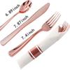 Amazon Plástico Ouro Rosado Descartável Faca e Garfo Colher Guardanapo Catering Talheres Decorativos Faca e Garfo Colher Prata