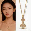 Bestseller de Douyin Collar de Acero de Titanio de Trébol de Cuatro Hojas Sin Decoloración Lujo Ligero Versátil Colgante Completo de Diamante Collar de Sensación de Alta Gama Accesorios para Mujeres