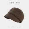 Boina de Punto Retro Japonesa Versátil de Ala Corta para Mujer Otoño Invierno Gorra de Periodista Adelgazante Facial Gorra de Pintor Holgada de Nicho