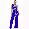 TD2769 Moda Verão Europeia e Americana Cruzada Feminina Nova Elegante Decote V Sem Mangas Slim Fit Macacão Calça Wide Leg