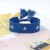Pulseira de tecido trançado com rebite de estrela de cinco pontas em liga de prata para joias transfronteiriças, pulseira de pulso com franja de estrela de personalidade