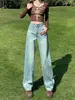 Jeans de Mujer Azul Claro Estilo Nuevo Verano 2026, Modernos de Corte Ajustado, Rasgados, de Cintura Alta, Pantalones Holgados de Pierna Recta Adelgazantes para Mujer