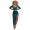 Amazon Ropa TransEuropea y Americana Otoño e Invierno 2024 Vestido Sexy de Terciopelo Dorado con Cuello Cuadrado y Abertura Alta Vestido Largo para Fiesta de Noche