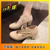 2026 Novo Estilo de Verão Sapatos Mary Jane Deslumbrantes e Confortáveis, Versáteis Estilo Francês Salto Bloco Laço Salto Alto Brilhante Sapatos de Salto Único