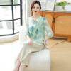 Mãe de Meia-Idade Novo Estilo Chinês Terno Estilo Nacional Camisa de Chiffon de Duas Peças Top Que Combina com Tudo Camisa Pequena Elegante
