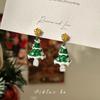 Aretes de árbol de Navidad de diamante dulce verde ambiente de otoño e invierno diseño nicho únicos exquisitos aretes de viento joyería