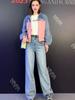 Abrigo popular de primavera y otoño de este año con combinación de colores rosa y azul que reduce la edad, traje de jeans para mujer 2023, suéter de manga larga, traje de tres piezas de moda