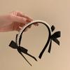Diadema con lazo de perla negra para mujer, diadema prensada para el cabello con temperamento francés retro de alta calidad, tocado de Corea del Sur para mujer