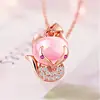 Pingente de raposa de cristal rosa, venda imperdível, pedra de hibisco, cristal rosa, amor, raposa, pingente, colar, corrente de clavícula de raposa fofa