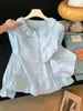 Camisa blanca con estampado de pétalos y cuello de muñeca, colección nueva de primavera temprana para mujer de manga larga, diseño dulce y chic de estilo francés, top único y elegante