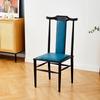 Silla de Comedor Estilo Chino, Silla de Restaurante, Silla de Habitación Privada de Hotel, Hierro Forjado Moderno, Silla con Tapa de Tubo Estilo Antiguo, Respaldo Alto, Cojín de Esponja de Alta Elasticidad