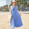 Nuevo Vestido de Algodón Seda para Mujer Verano Francés de Alta Gama Vacaciones Costeras Playa Vestido Largo Elegante Vestido Chaleco sin Mangas