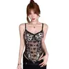 Popular body sexy de encaje transparente con estampado de leopardo, corte ajustado, con copas incorporadas, adecuado tanto para usar como prenda exterior como interior