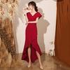 Vestido de Brindis de Novia 2026 Verano Nuevo Estilo Rojo Cuello en V Sirena Elegante Vestido de Noche para Anfitrión Banquete Vestido Largo