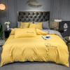Juego Sencillo de Cuatro Piezas de Sábanas de Cama al por Mayor Bordadas Cepilladas de Lujo Ligero, Fundas de Edredón, Ropa de Cama Juego de Tres Piezas de Algodón Puro Lavado