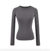 Camiseta de Cachemir de Cuello Redondo y Manga Larga para Mujer Otoño Nueva Francesa Ajustada Ceñida para Mujer Camisa Base Sexy Americana