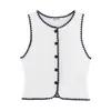 Chaleco Cardigan de Punto Bordado de Color Contrastante Ropa Europea y Americana Transfronteriza Top sin Mangas