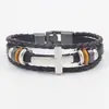 Pulseira masculina de couro trançado com cruz e contas de madeira, pulseira com fecho de cor contrastante, acessórios, best-seller da Amazon Temu