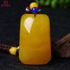 Pingente Antigo de Cera de Abelha para Homens e Mulheres, Colar Gota d'Água de Âmbar, Corrente Longa para Suéter Estilo Étnico de Casca de Coco, Pingente de Marca Quadrado Amarelo Gordura de Frango