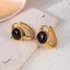 Pendientes Europeos y Americanos Geométricos Redondos Incrustados Imitación Turquesa Ojo de Gato Acero de Titanio Acero Inoxidable de Alta Gama Elegantes Modernos