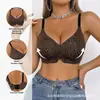 Ropa interior sexy sin costuras estampada para mujer de talla grande transfronteriza, estampado de leopardo, sin varillas, soporte lateral para el busto, sujetador anti-flacidez para mujer