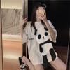 Bordado Cartoon Estilo Coreano Verão Nova Camiseta de Manga Curta de Comprimento Médio para Mulheres, Top Tendência Atacado