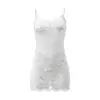 Lencería Nocturna Encaje Transparente Sexy Camisón Tira de Malla Vestido de Noche Estilo Puro Deseo Qqny Mujer 9625