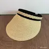 Chapéu de Sol de Palha Estilo Faixa Aberto na Parte Superior para Mulheres, Proteção Solar, Aba Larga, Emagrecimento Facial, Versátil para o Verão, Fresco para Passeios
