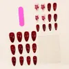 Uñas postizas almendradas con líneas doradas, bordes estilo francés, diseño floral 3D, dulces y geniales, uñas postizas frescas y removibles