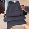 Pantalones Rectos de Lana Negros y Grises para Mujer, Nuevo Estilo Otoño e Invierno 2025, Casual, Forro Polar, Gruesos, Suaves, de Pierna Ancha, Largos