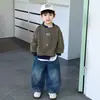Conjunto de Sudadera con Capucha a Rayas y Parches para Niños, Estilo Coreano, Deportivo Fresco, Conjunto de Dos Piezas, Ropa Elegante para Bebé