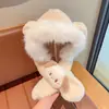 Gorro y bufanda de invierno para niños, de una pieza, con bonitos dibujos animados, esponjoso, a la moda para mujer, con orejas y cuello a juego.