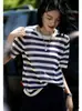 Camiseta de Punto de Lyocell Estilo Nuevo de Verano, Cuello Redondo, Transpirable, Jersey Fino, Capa Interior, Top Rayado Bloque de Color para Mujer