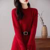 Vestido de lana para mujer, cuello redondo, color liso, largo medio, suéter con doble bolsillo, otoño e invierno, nueva camisa holgada de punto de cachemira