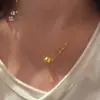 Loja de Ouro Mesmo Estilo Sand Dourado Escama de Dragão Cintura Fina Franja Colar para Mulheres, Exquisito Brilho Fino Versátil de Alta Qualidade Corrente para Clavícula