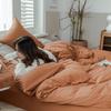 Estilo japonês de algodão de cor pura Tianzhu algodão de quatro peças conjunto outono e inverno nu cama de dormir puro algodão malha lençol de cama capa de colcha